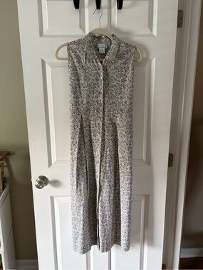 Sleeveless Floral cotton sundress in blues and Cream